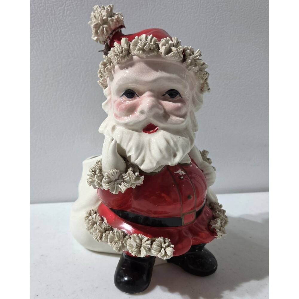 Vintage Christmas 1950s RELPO Ceramic Nodder Santa Claus Planter "READ"